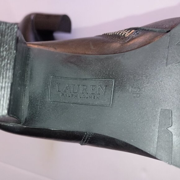 Lauren Ralph Lauren Carole Black Leather Moto Booties Ankle Boots Size 6B - Picture 9 of 12